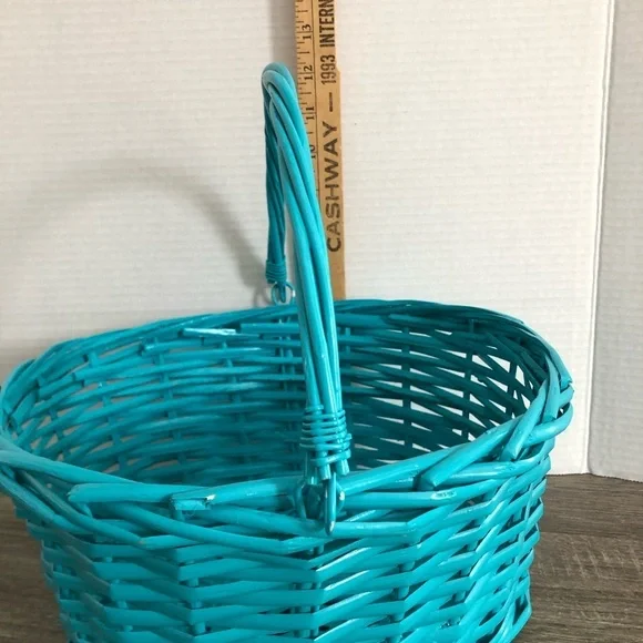 Bright Blue Woven Basket with Handle - Picture 9 of 11